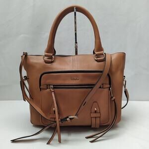 LODIS Ellie Brown Leather Zipper Pockets Top Handle Satchel Shoulder Bag - EUC